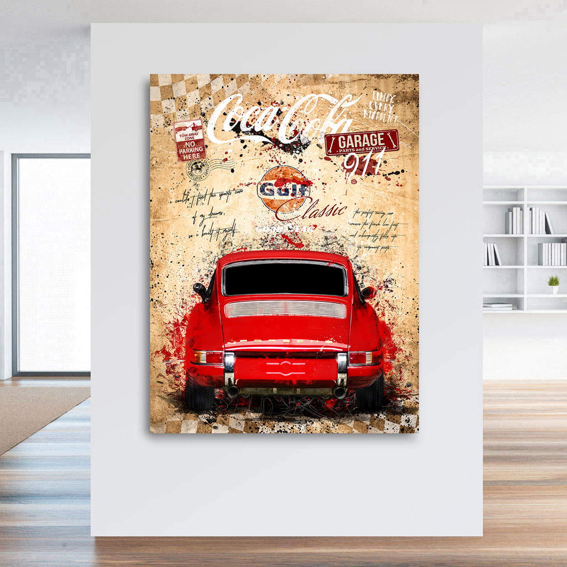 Auto Wandbild Leinwandbild Porsche 911 Classic Retro Pop Art Style