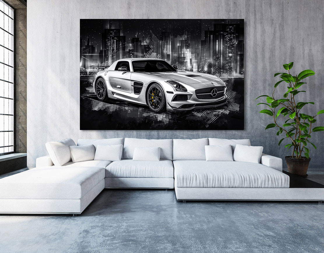 Auto Leinwandbild Mercedes SLS AMG City