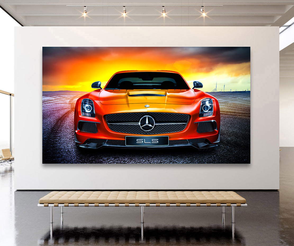 Auto Leinwandbild Mercedes SLS AMG Sunset