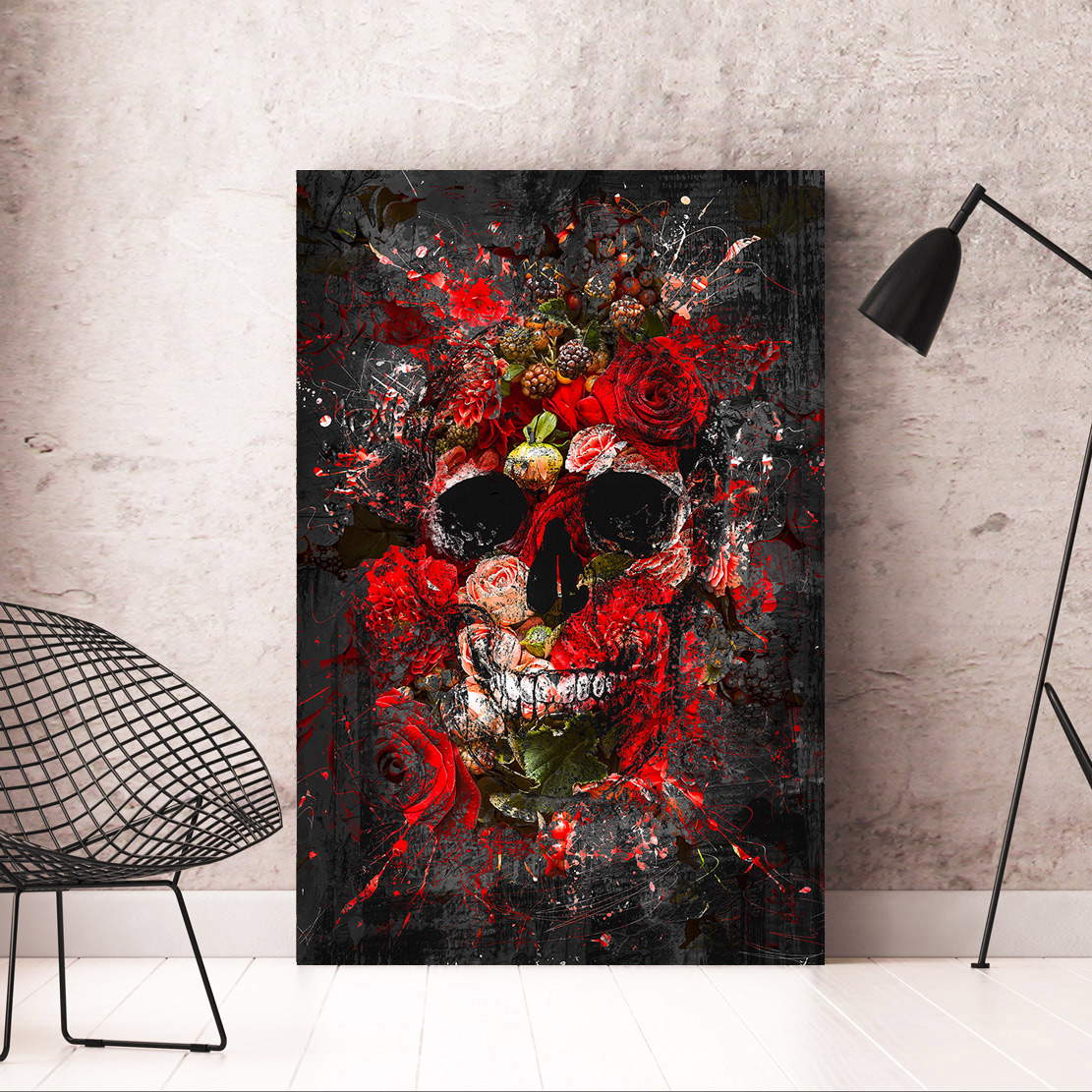 Leinwandbild Totenkopf Red Rose