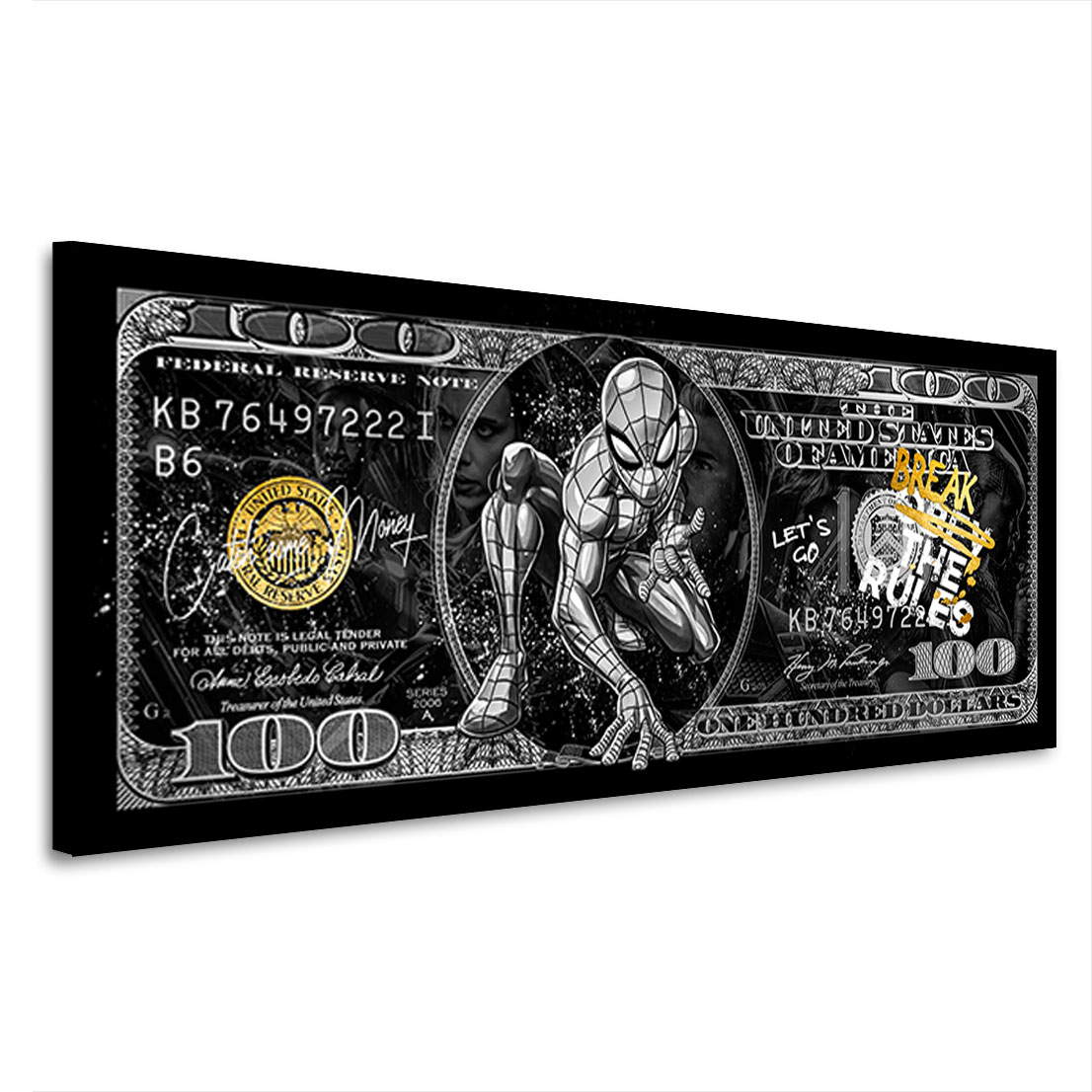 Leinwandbild Spiderman Dollar Brake the Rules Black Style