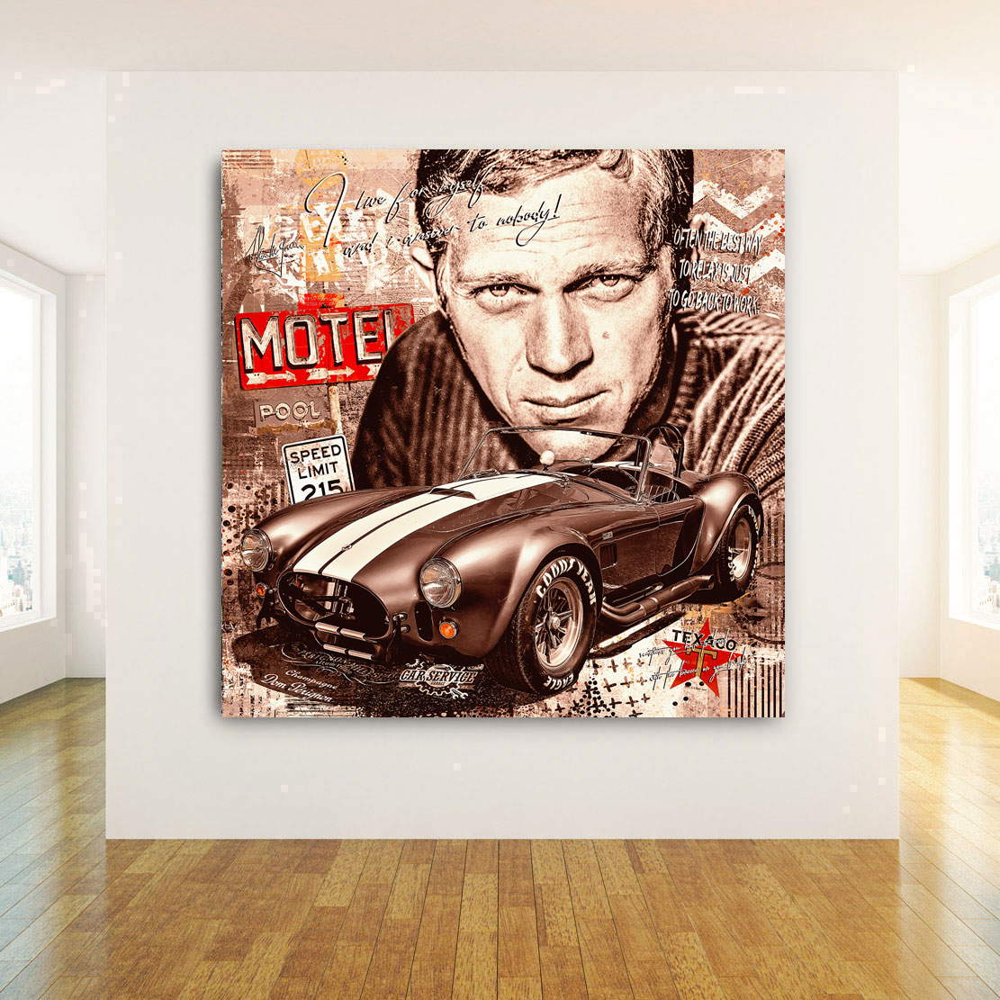 Auto Leinwandbild Steve McQueen Retro Pop Art AC Cobra