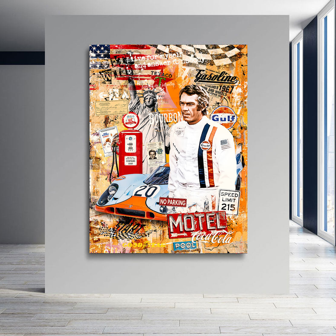 Pop Art Wandbild Steve McQueen Racing Style