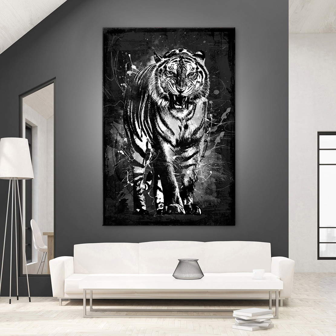 Wandbild Leinwandbild Tiger abstrakt Style im schwarz weiss Look