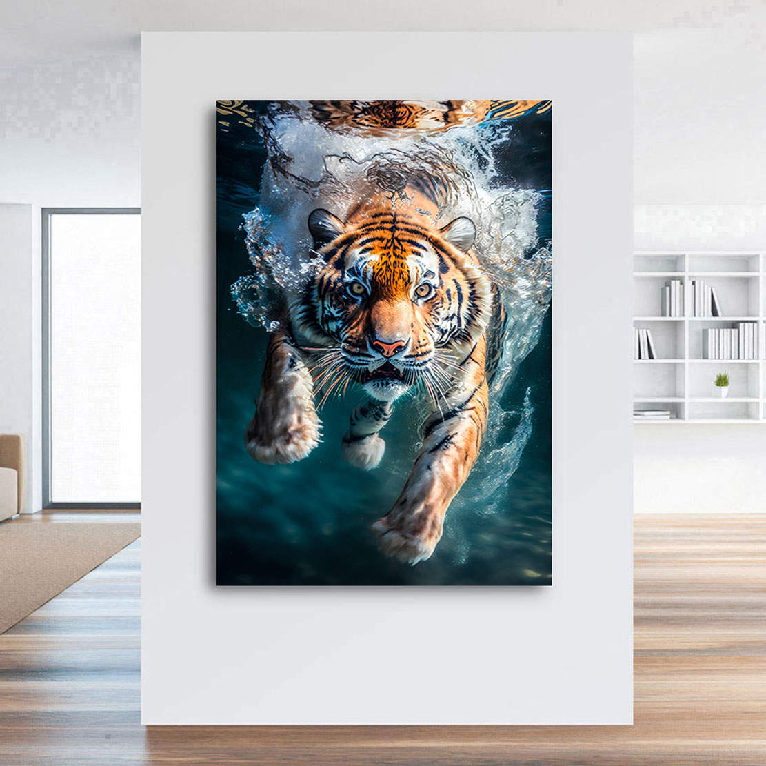 Leinwandbild Tauchender Tiger