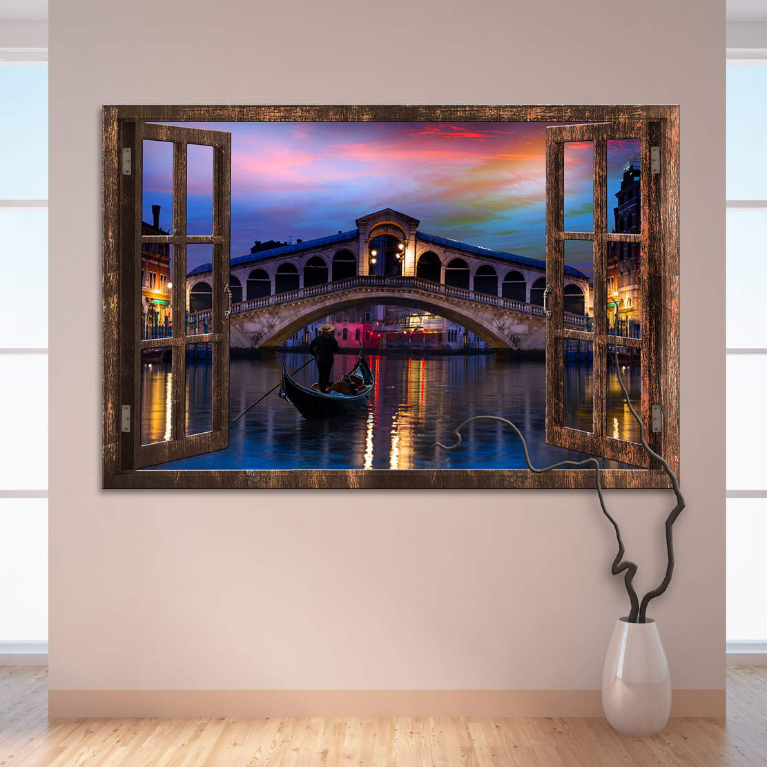 Wandbild Leinwandbild Venedig Fensterblick Rialtobrücke