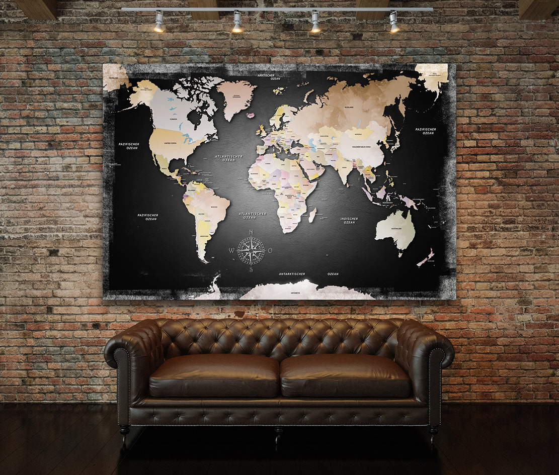 Wandbild Leinwandbild Weltkarte Dark