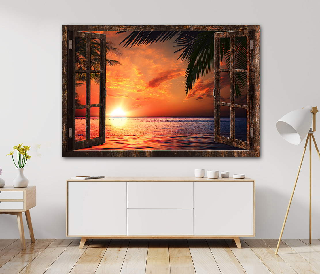 Wandbild Sonnenuntergang Fensterblick