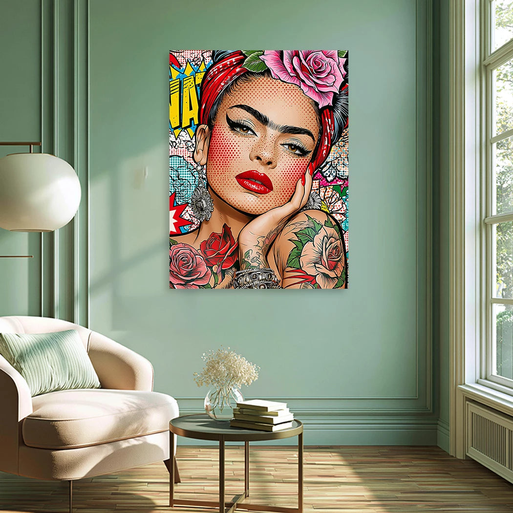 Frida Kahlo Comic Rose Wandbild