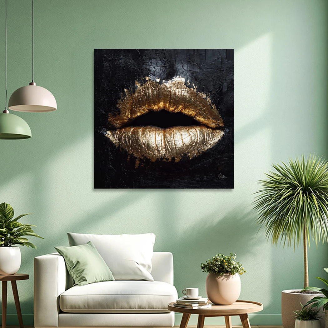 Goldene Lippen Wandbild