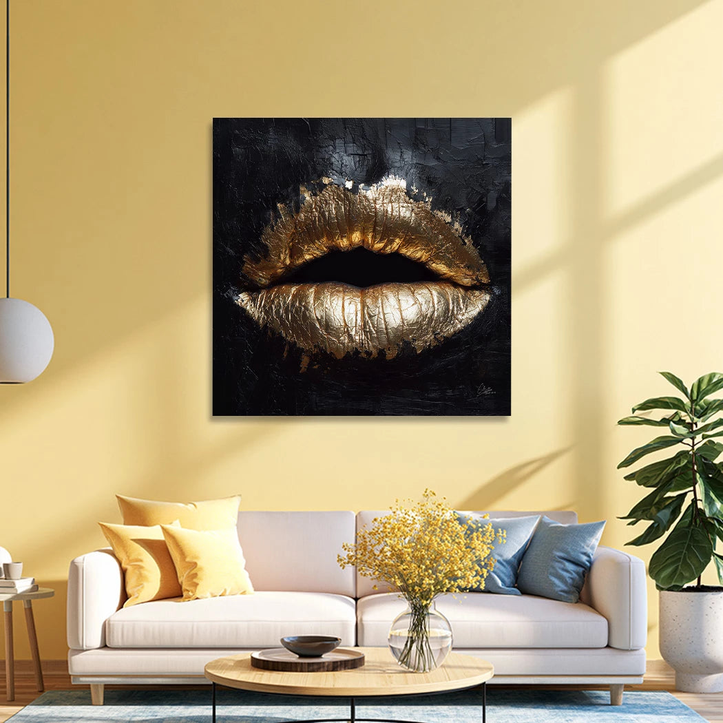 Goldene Lippen Wandbild