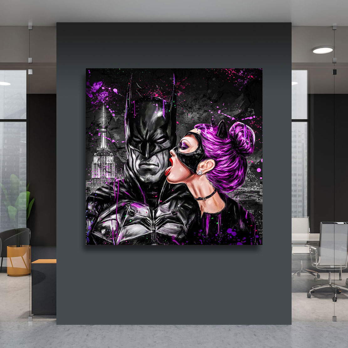 Leinwandbild Batman u. Catwoman Pink Style
