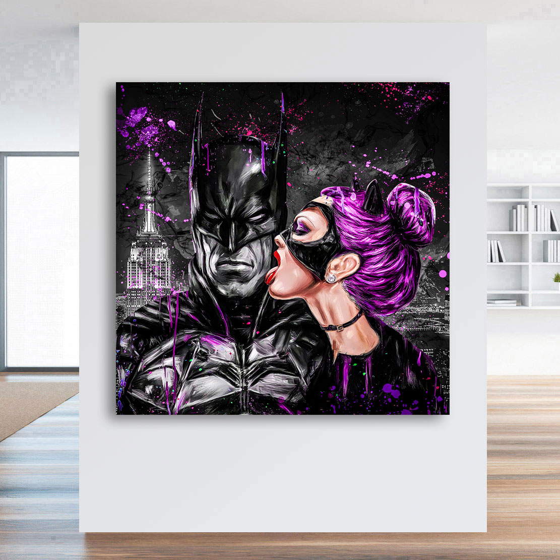 Leinwandbild Batman u. Catwoman Pink Style