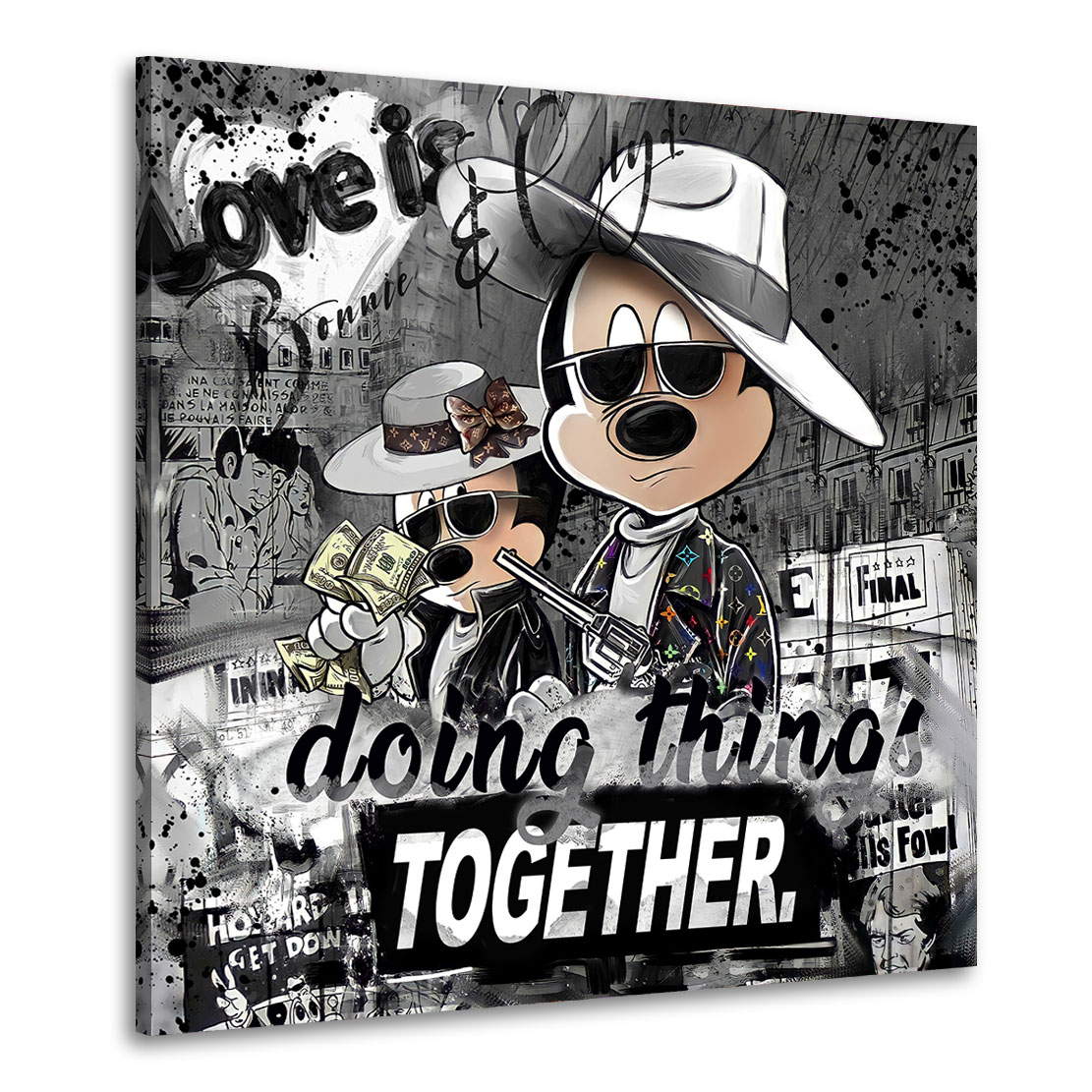 Leinwandbild Micky & Minnie Maus als Bonnie & Clyde