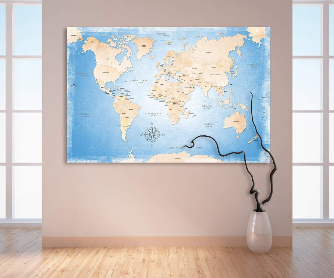 Wandbild Leinwandbild Weltkarte Himmelblau