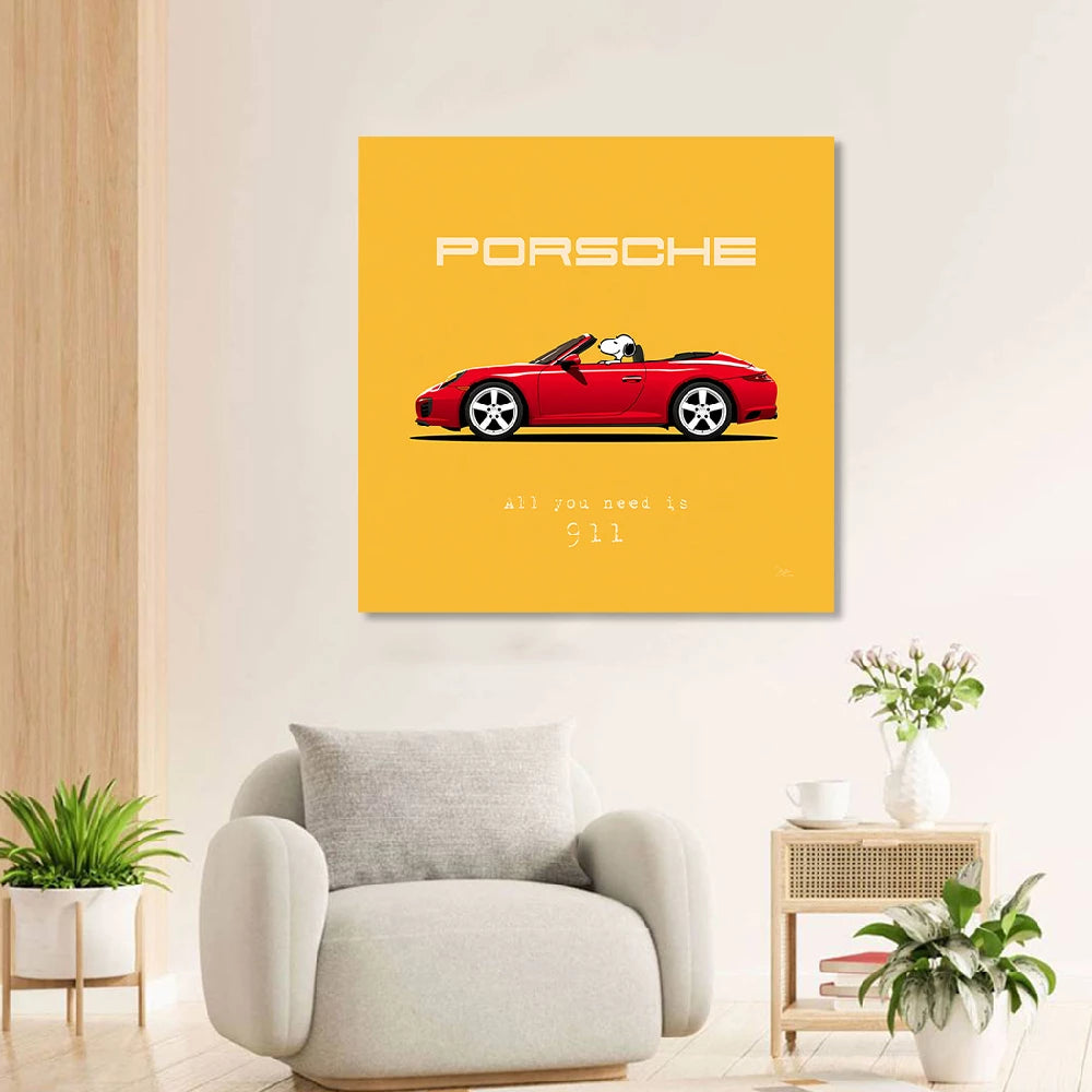 Snoopy Porsche 911 Wandbild