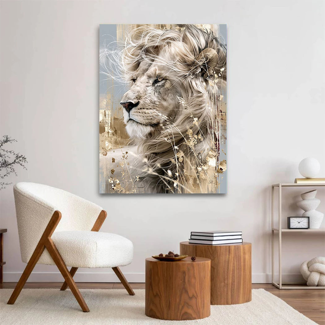 Löwe im Wind Wandbild
