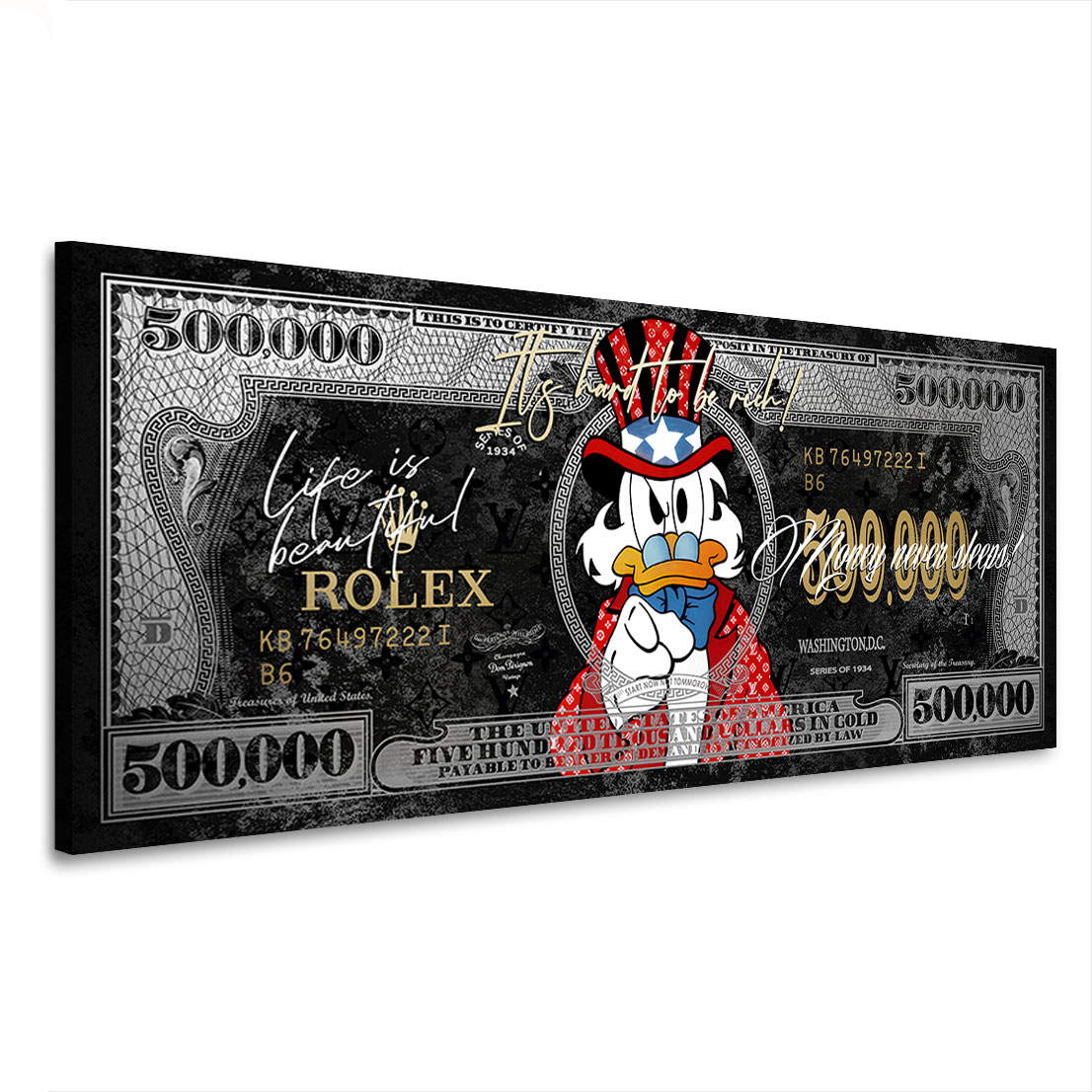 Leinwandbild Dagobert Dollar Its Hard To Be Rich Pop Art Style