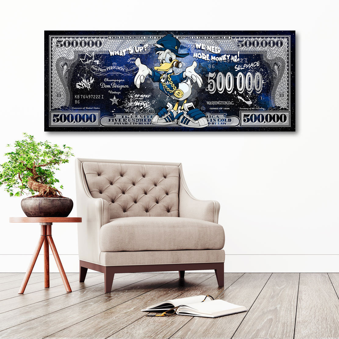 Wandbild Donald Duck Dollar Pop Art Blue Sytle