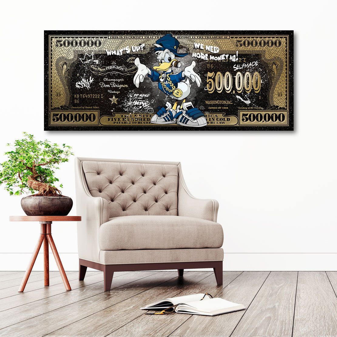 Wandbild Donald Duck Dollar Pop Art Gold Sytle
