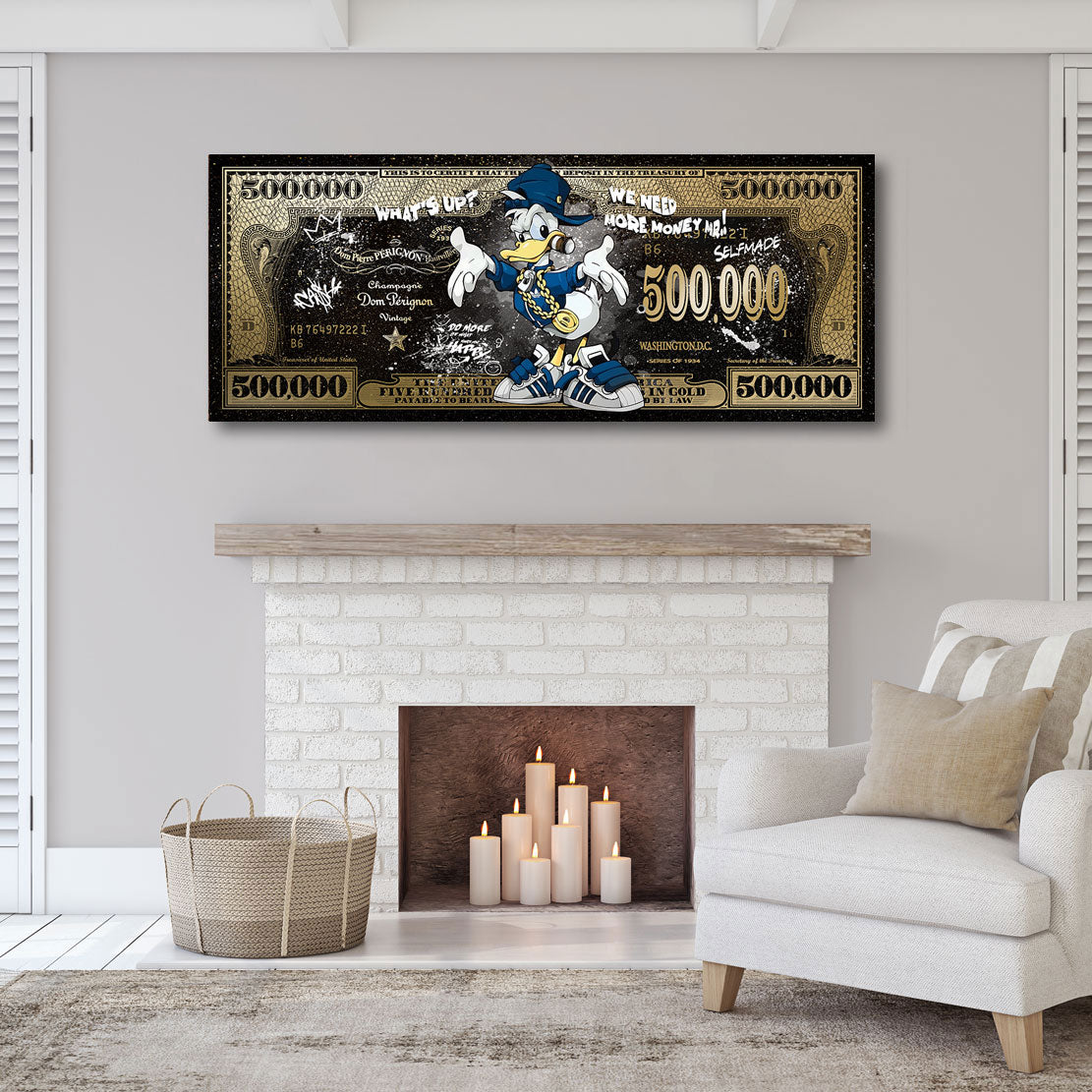 Wandbild Donald Duck Dollar Pop Art Gold Sytle