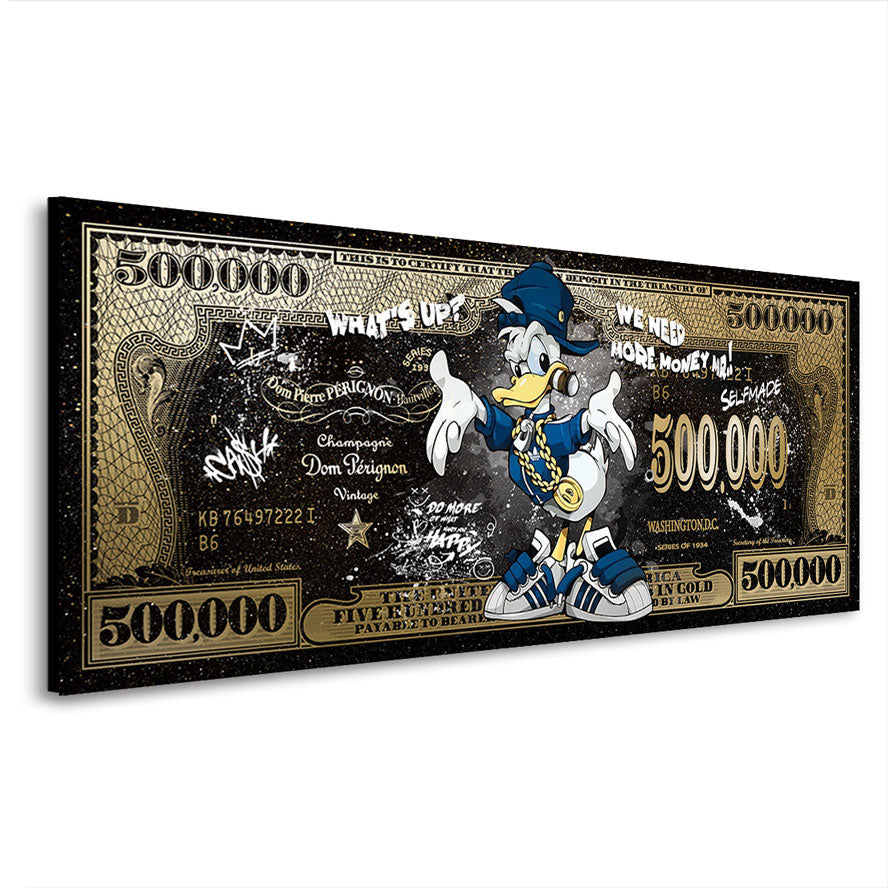 Wandbild Donald Duck Dollar Pop Art Gold Sytle
