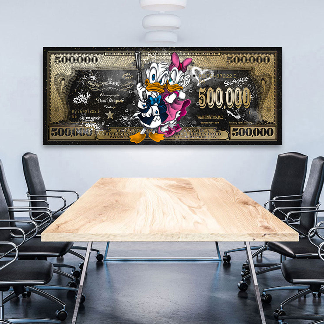 Wandbild Donald & Daisy Duck Dollar Black Style