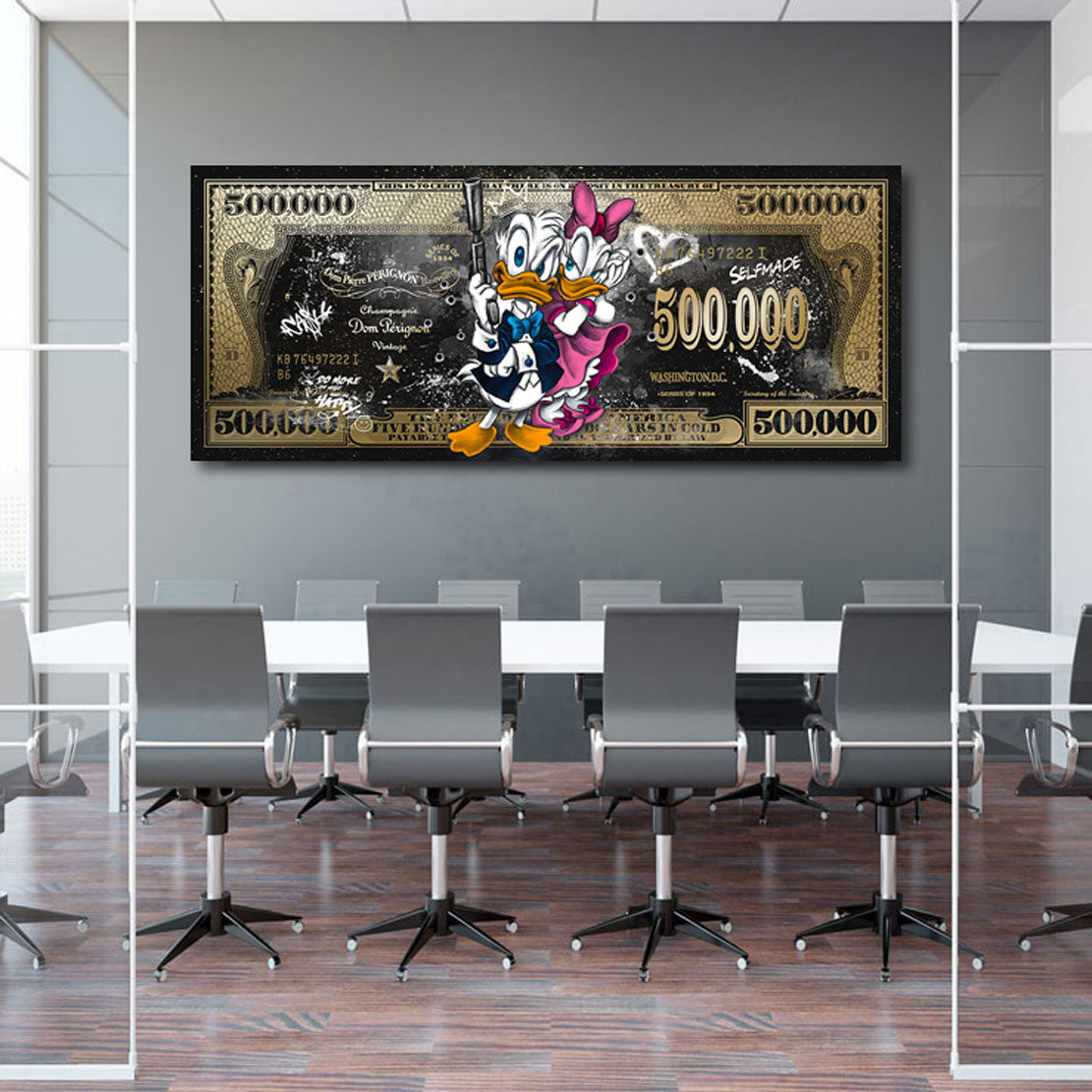 Wandbild Donald & Daisy Duck Dollar Black Style