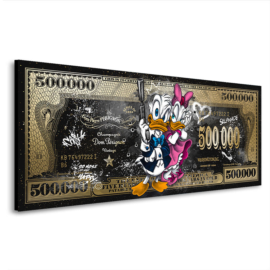 Wandbild Donald & Daisy Duck Dollar Black Style
