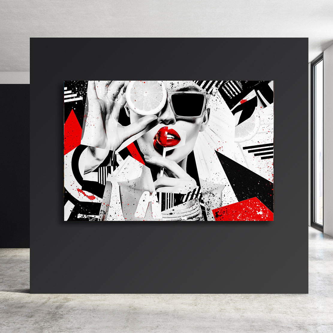 Leinwandbild Woman Abstrakt Face Red Lips