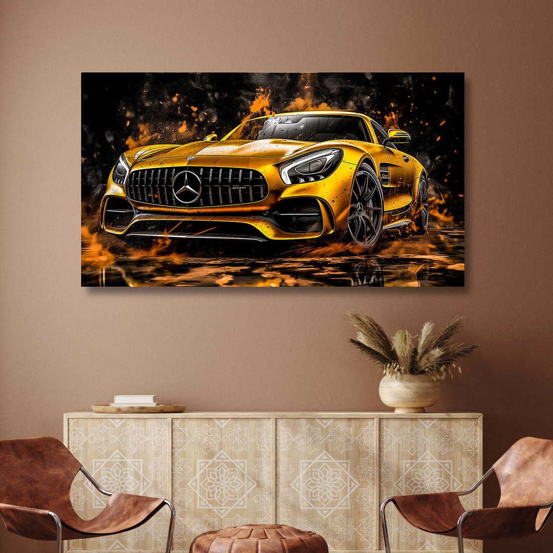 Auto Wandbild Mercedes AMG GT Gold Style