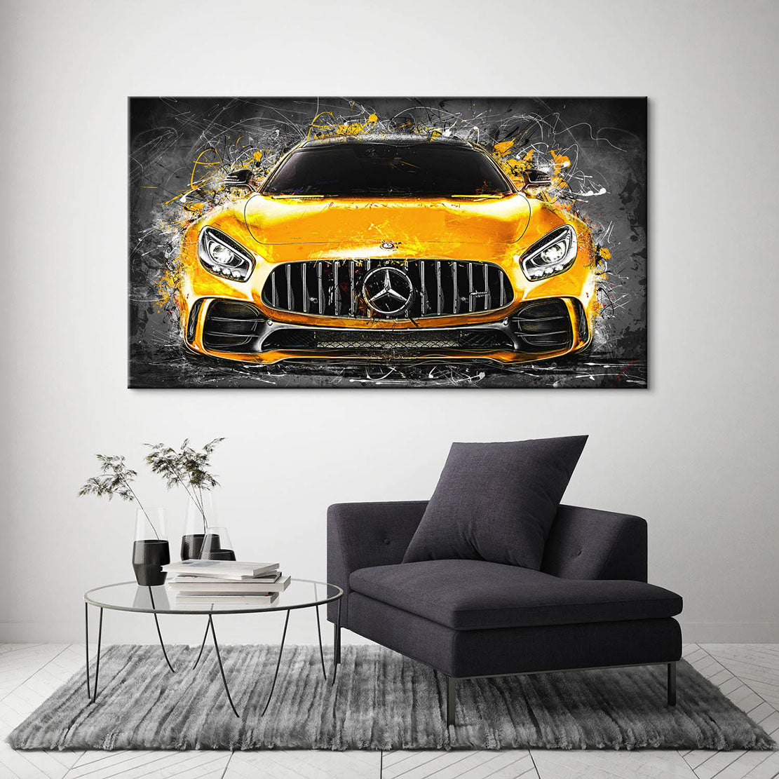 Auto Leinwandbild Mercedes AMG GT Yellow