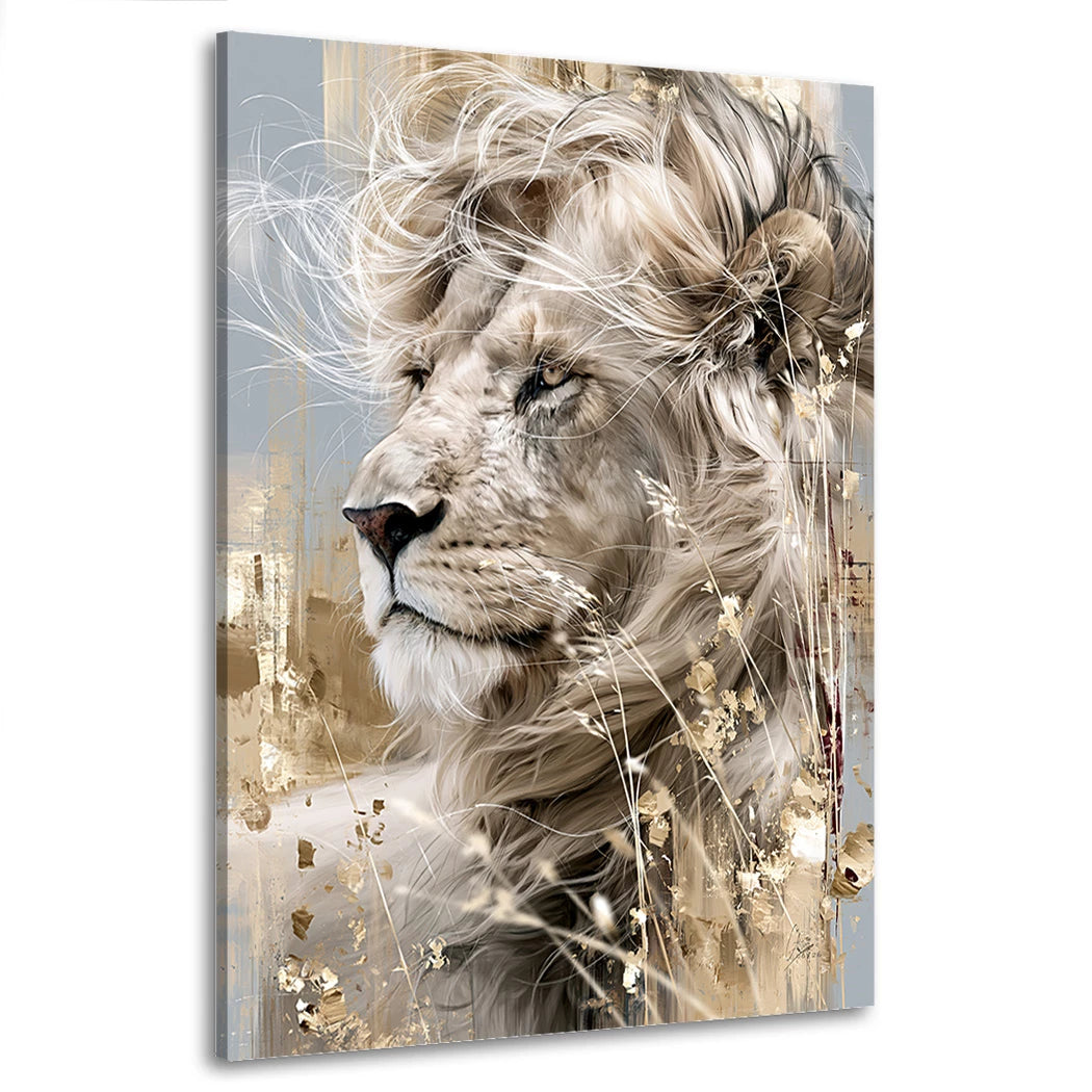 Löwe im Wind Wandbild
