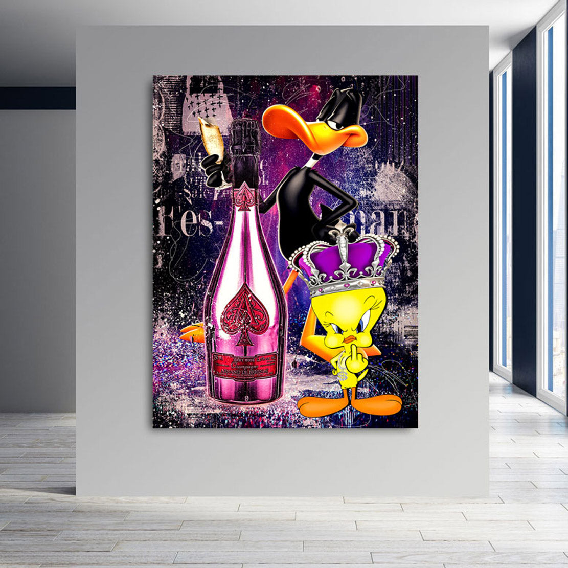 Pop Art Wandbild Tweety und Duffy Champagner Style