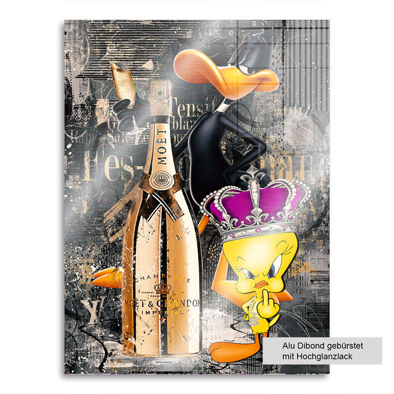 Pop Art Wandbild Tweety und Duffy Champagner Lifestyle