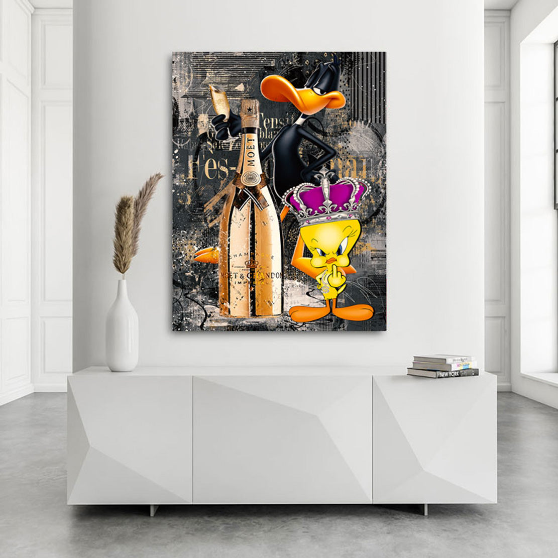 Pop Art Wandbild Tweety und Duffy Champagner Lifestyle