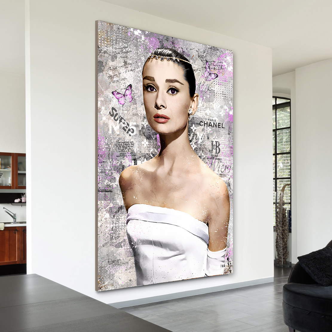 Wandbild Leinwandbild Audrey Hepburn Coco Silver