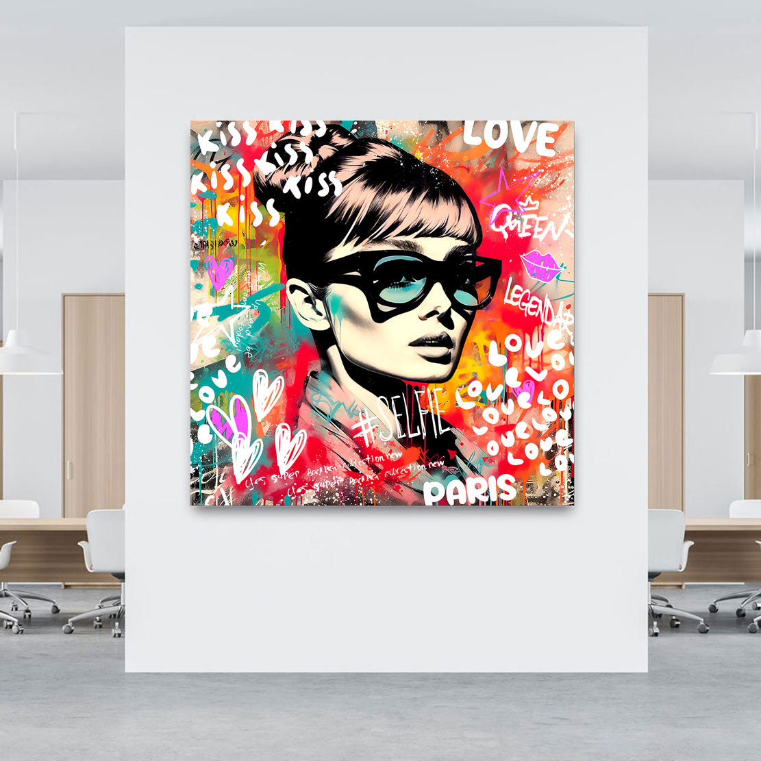 Audrey Hepburn Pop Art Wandbild im Graffiti Stil