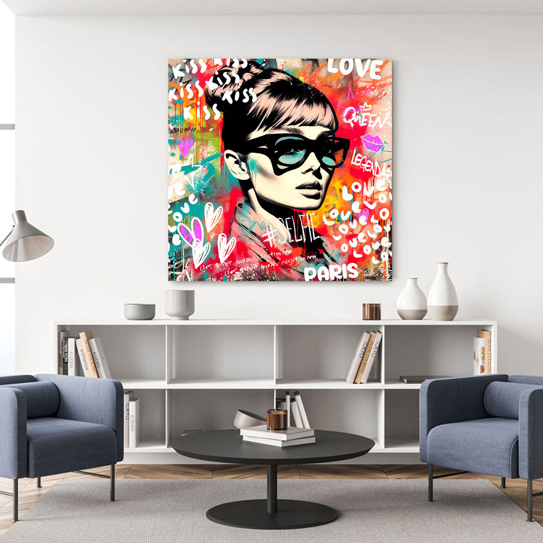 Audrey Hepburn Pop Art Wandbild im Graffiti Stil