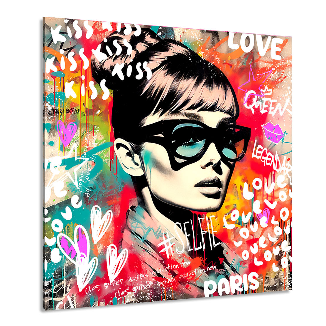 Audrey Hepburn Pop Art Wandbild im Graffiti Stil