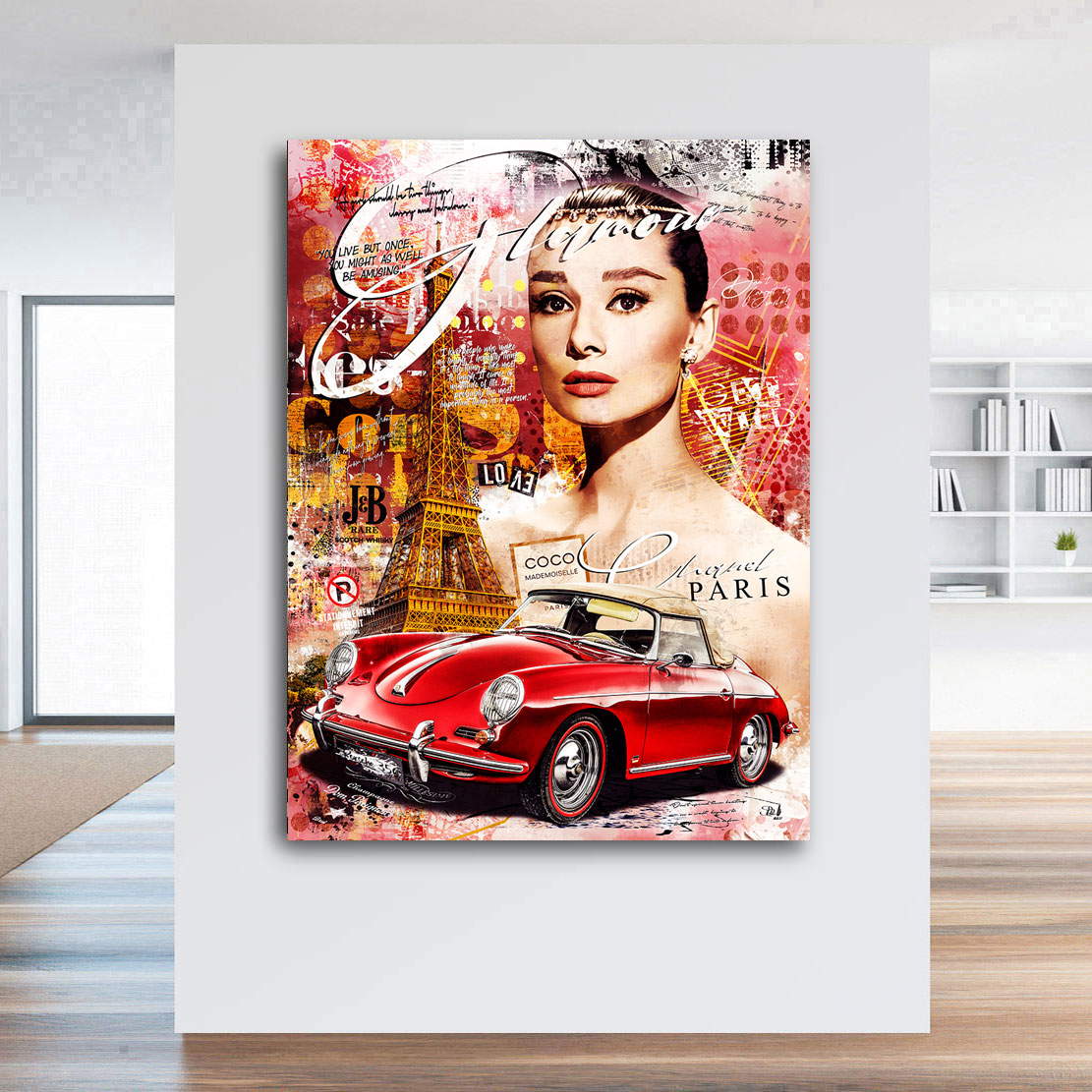 Leinwandbild Audrey Hepburn Porsche Pop Art
