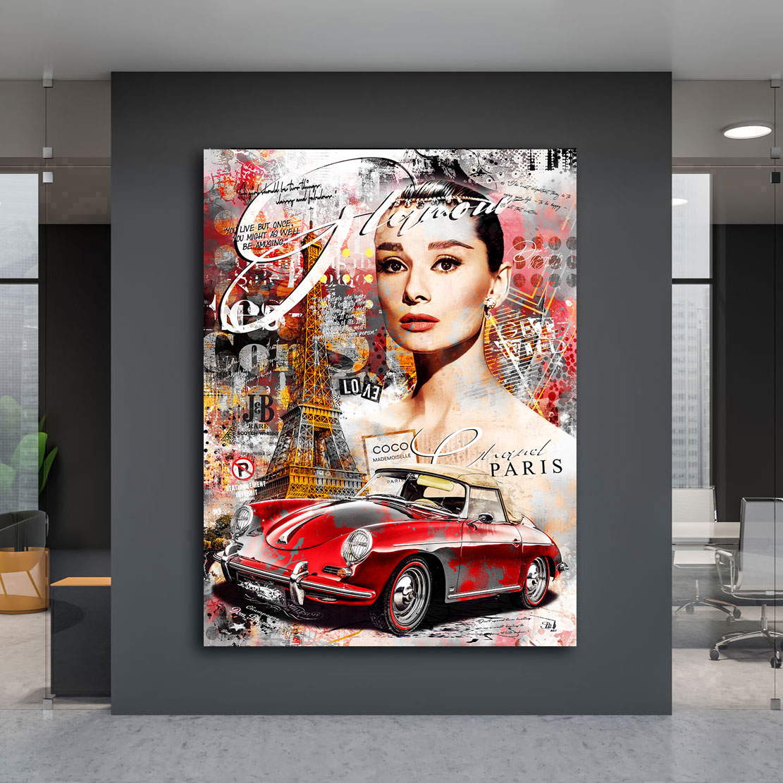 Leinwandbild Audrey Hepburn Porsche Pop Art Glamour