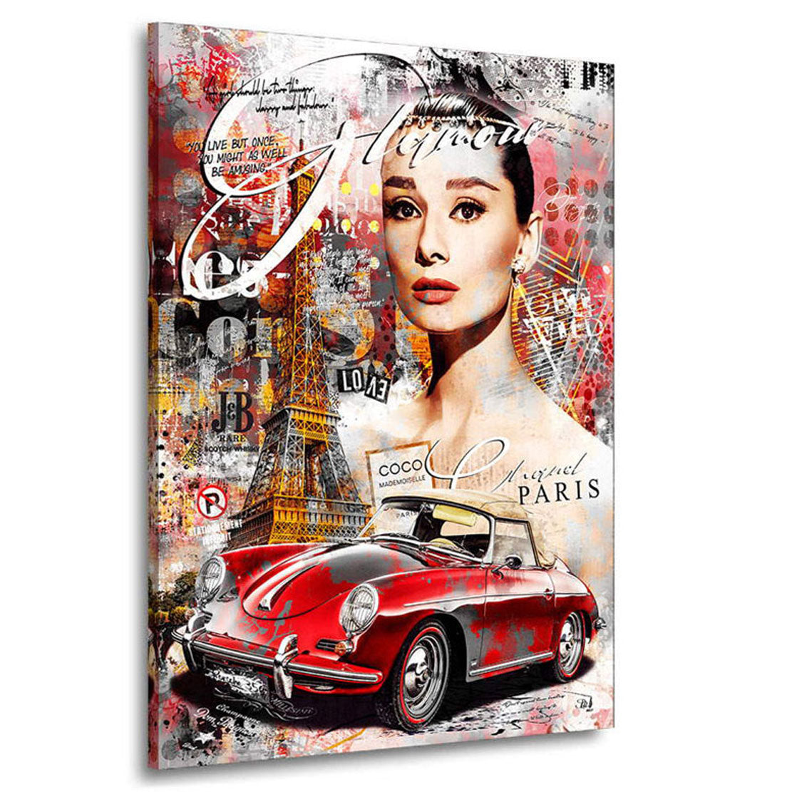 Leinwandbild Audrey Hepburn Porsche Pop Art Glamour
