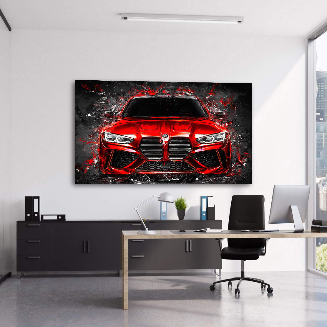 Auto Leinwandbild BMW M4 Red Abstrakt