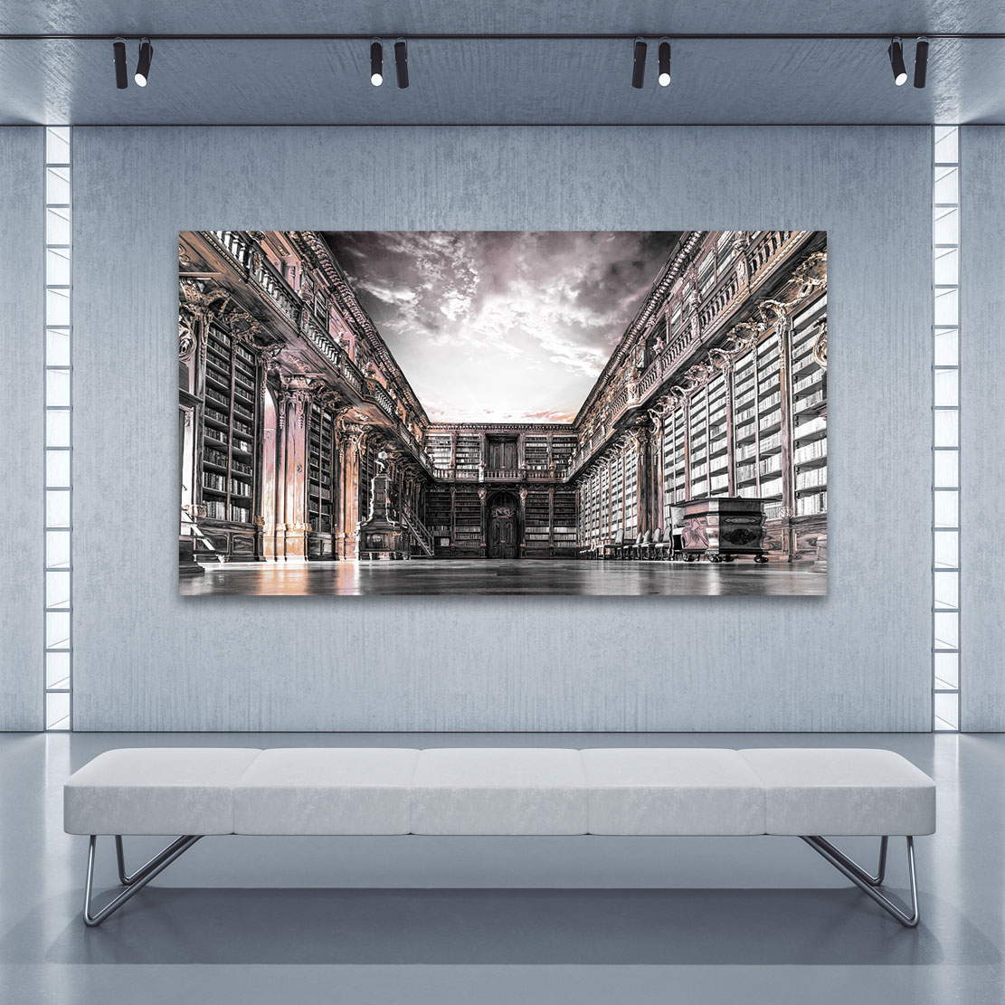 Wandbild Leinwandbild Bibliothek mit Aussicht