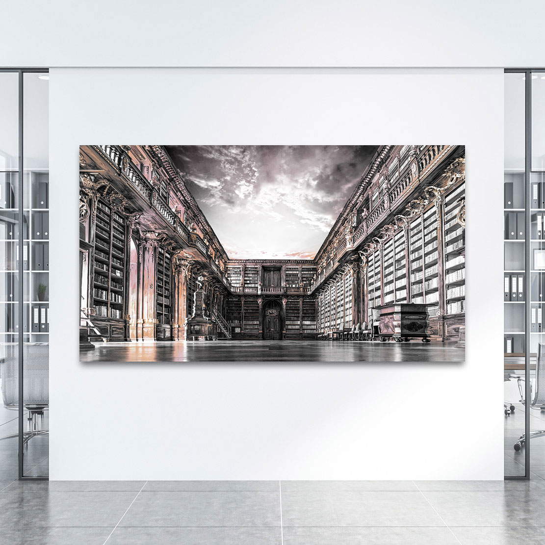 Wandbild Leinwandbild Bibliothek mit Aussicht