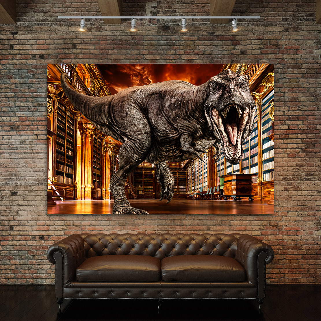 Wandbild T Rex Bibliothek