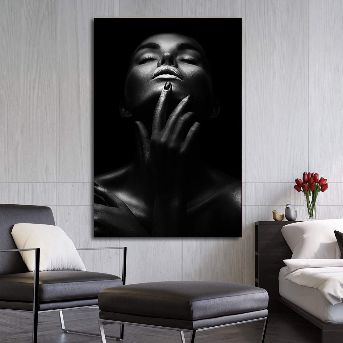 Wandbild sensual dark Woman silver Lips