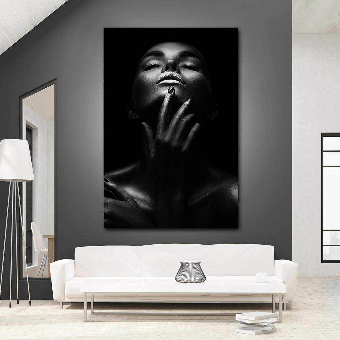 Wandbild sensual dark Woman silver Lips