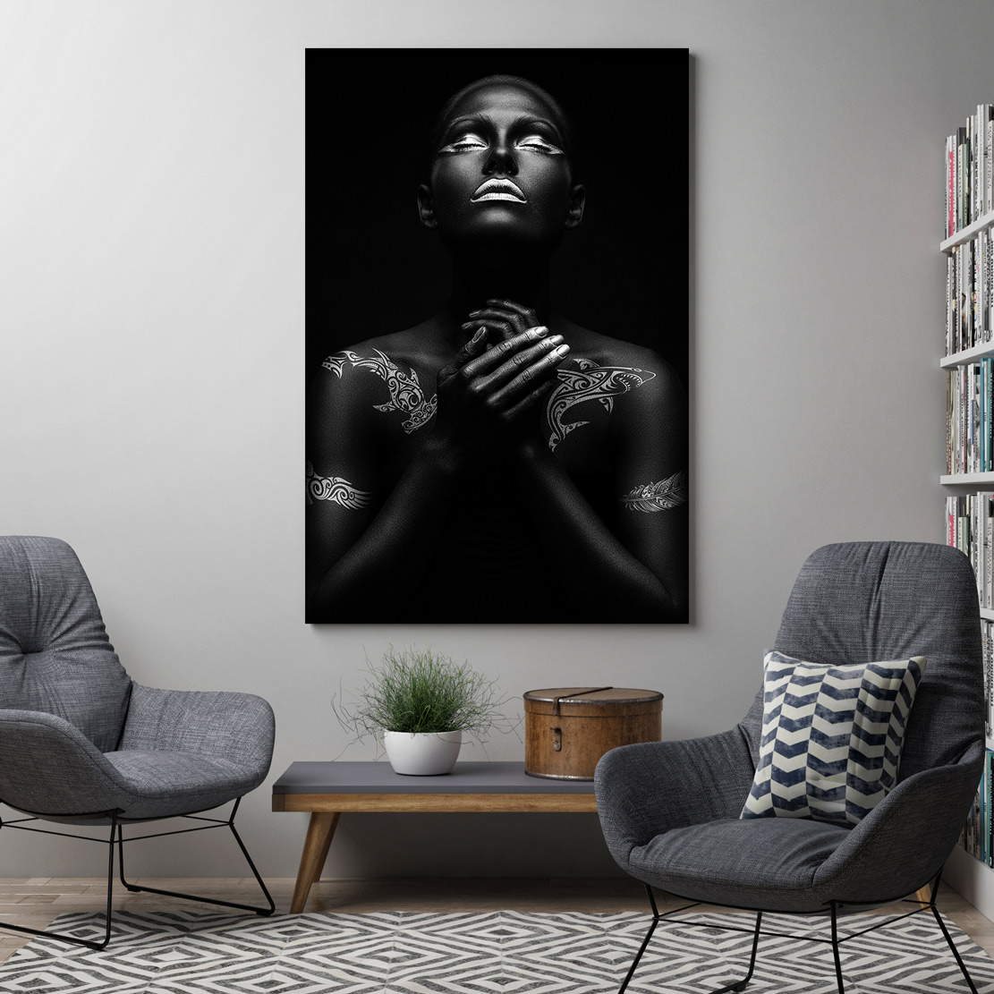 Wandbild sensual Maori Woman Silver Style